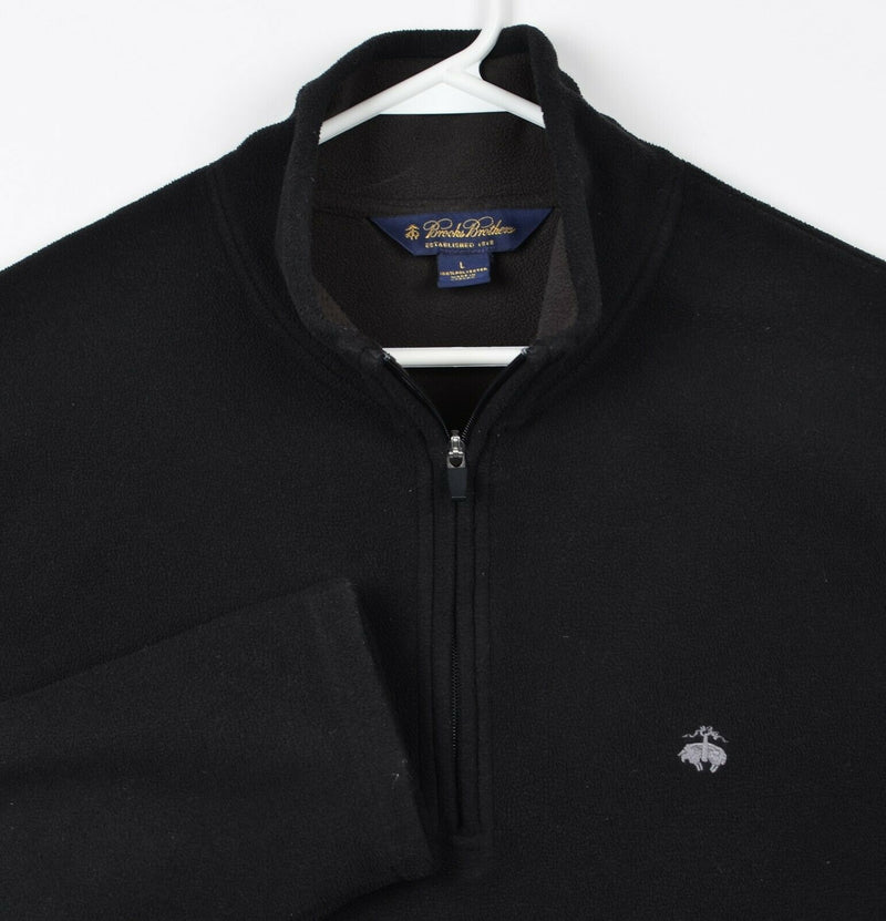 Brooks Brothers Men's Large 1/4 Zip Fleece Solid Black Logo Pullover Jacket