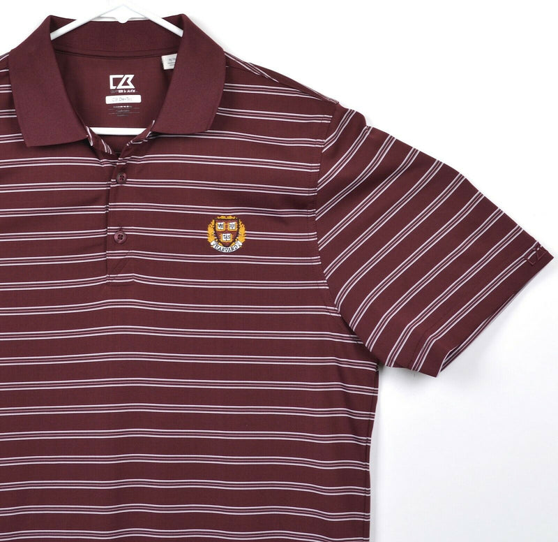 Harvard Men's Sz Medium Crimson Striped Cutter & Buck CB DryTec Golf Polo Shirt