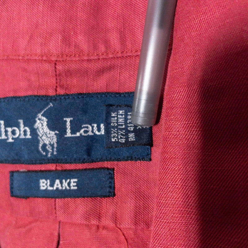 Polo Ralph Lauren Silk Linen Shirt Mens Medium Long Sleeve Button-Down Red Blake