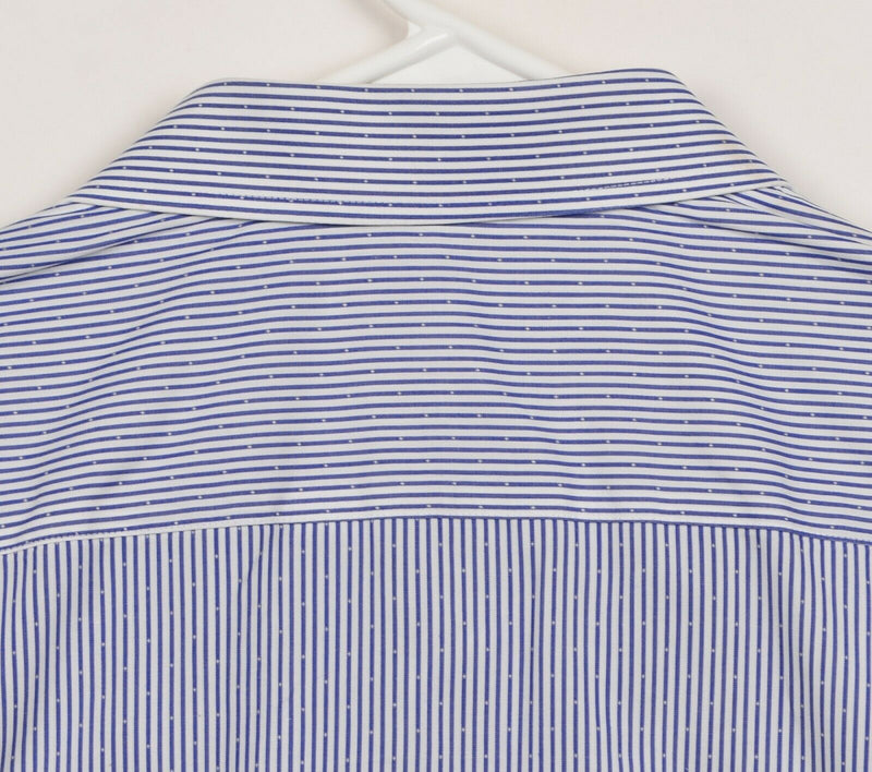 Coton Doux Men's 17.5 Flip Cuff Balloon Blue Striped Button-Front Shirt