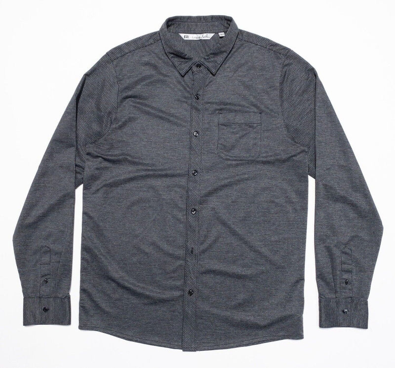 Travis Mathew Button-Up Shirt Large Men Long Sleeve Gray Check Polyester Wicking