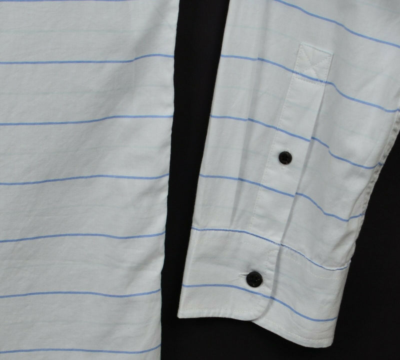 Travis Mathew Men's Sz XL White Blue Striped Button-Front Casual Shirt