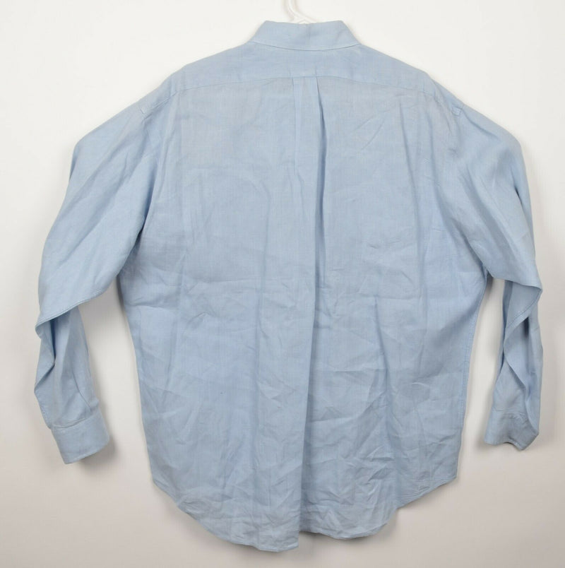 Polo Ralph Lauren Men's Large 100% Linen "Blake" Solid Blue Button-Down Shirt