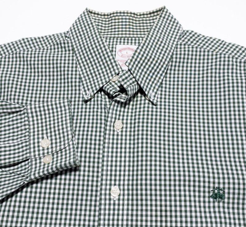 Brooks Brothers Shirt Men's Large Button-Down Long Sleeve Green Gingham Check