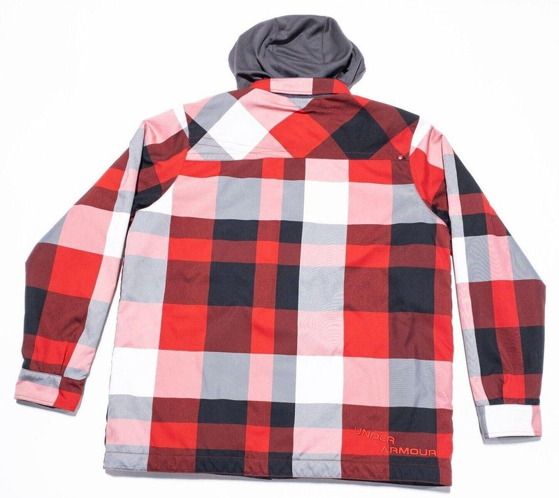 Under Armour Jacket Men's 2XL Hooded Snap-Front Quilt Lined Red Buffalo Plaid