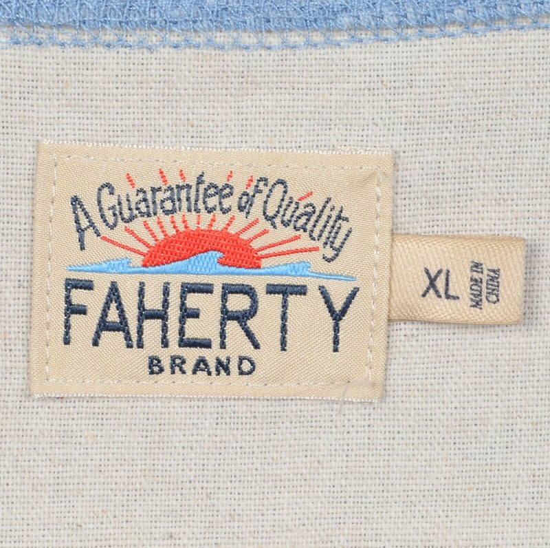 Faherty Brand Men's XL Heather Blue Henley Collar Cotton Polyester Blend Shirt