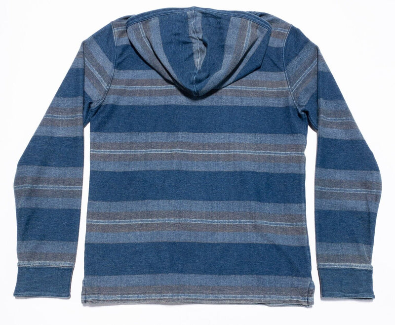 Lucky Brand True Indigo Hoodie Men's Small Striped Henley Long Sleeve Blue Gray