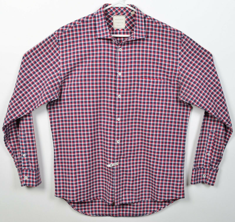 Billy Reid Men's Large Standard Cut Red Navy Blue Check Button-Front Shirt