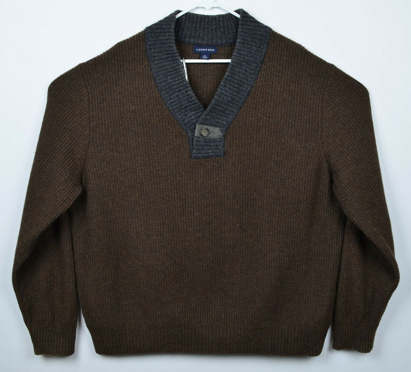 Lands' End Men's XL (46-48) Merino Wool Blend Brown Ribbed Knit Pullover Sweater