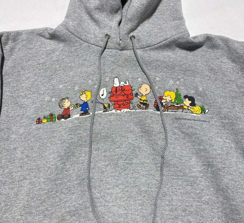 Peanuts Snoopy Hoodie Men's Large Comic Snow Christmas Vintage 90s Gray Pullover