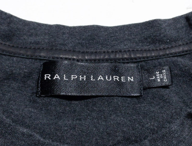 Ralph Lauren Black Label Shirt Men Large Padded Sleeve Crewneck Long Sleeve Gray