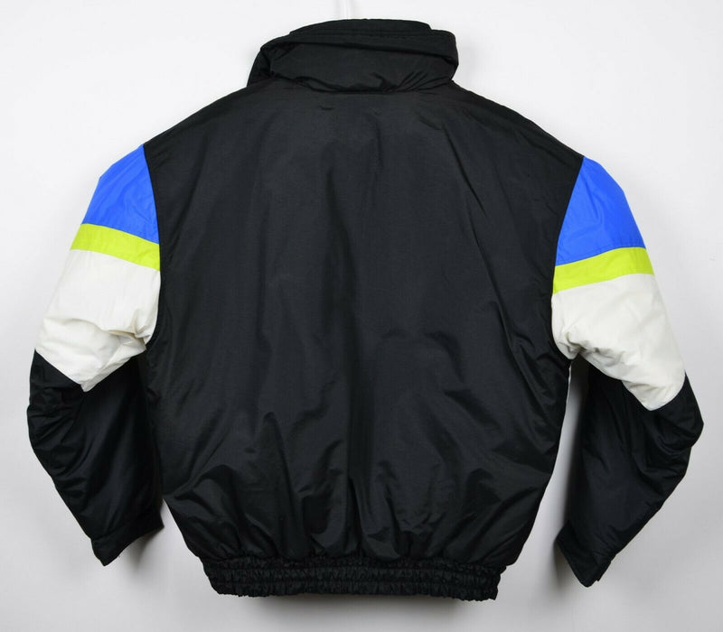 Vtg St. Johns Bay Men's Large Colorblock Black Teal Puffer Full Zip Ski Jacket