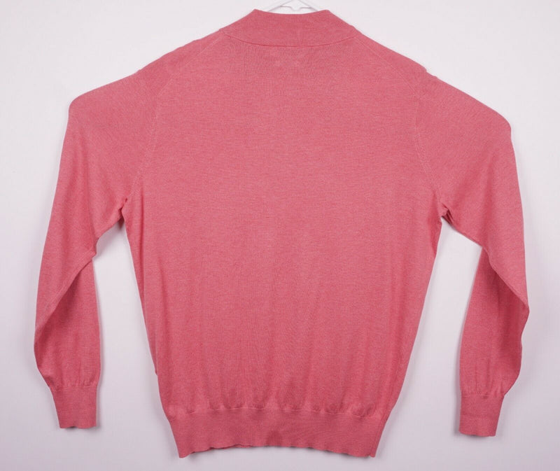 Peter Millar Crown Soft Men's Medium Pink Cotton Silk Blend 1/4 Zip Sweater