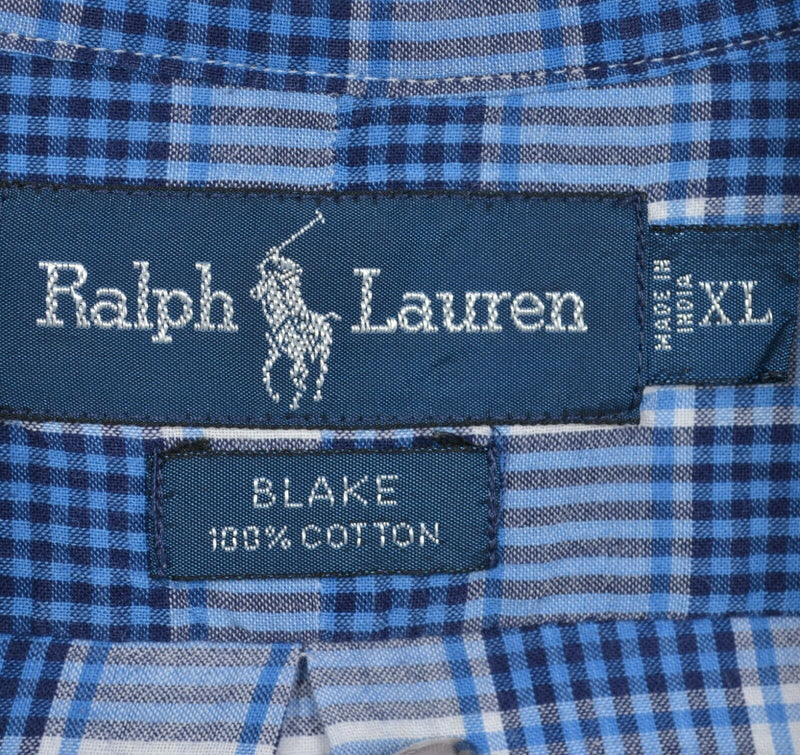 Polo Ralph Lauren Men's XL Blue Plaid Short Sleeve Button-Down "Blake" Shirt