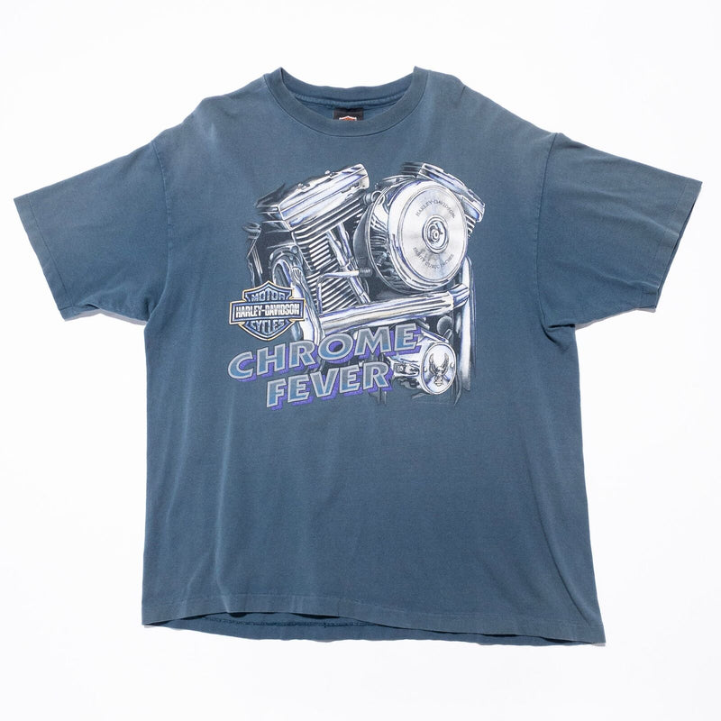 Harley-Davidson Vintage T-Shirt Men's XL Chrome Fever 90s Blue Hanes Beefy