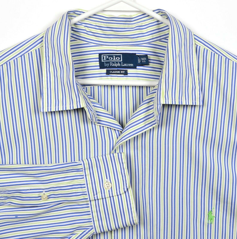 Polo Ralph Lauren Men's 3XB Classic Fit Green Blue Striped Button-Front Shirt