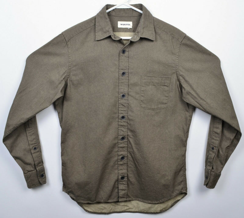 Taylor Stitch Men's 40 (Medium) Olive Green/Brown Made in USA Button-Front Shirt