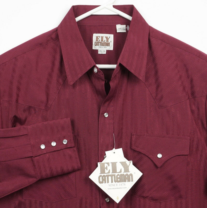 Ely Cattleman Men's Large (16.5x34) Pearl Snap Solid Burgundy Red Western Shirt