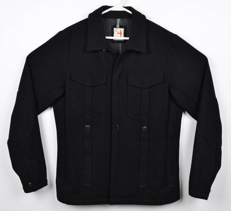 Relwen Men's Medium Wool Blend Solid Black Elbow Pads Pocket Shirt Jacket