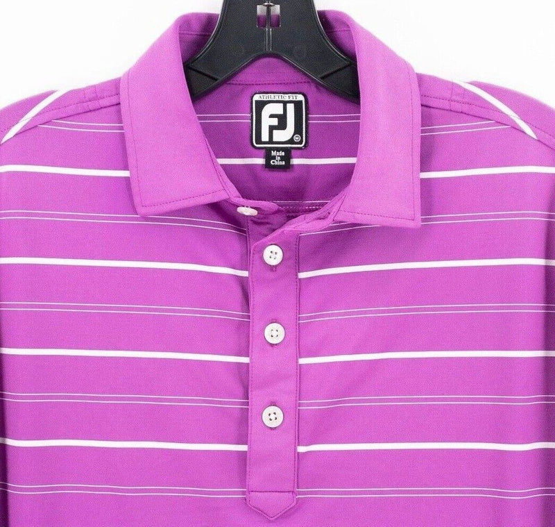 FootJoy Athletic Fit Medium Golf Shirt Mens Polo Purple Striped Wicking Biltmore