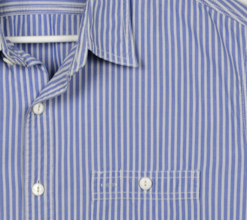 Wallace & Barnes Men's Sz Large Blue White Striped J. Crew Button-Front Shirt