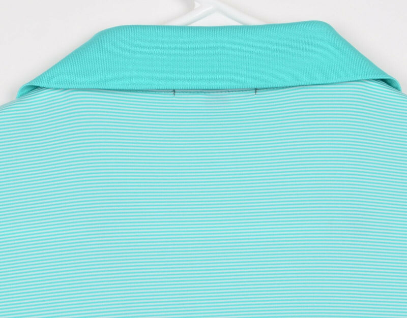 Peter Millar Men's Large Summer Comfort Aqua Blue Micro-Striped Golf Polo Shirt