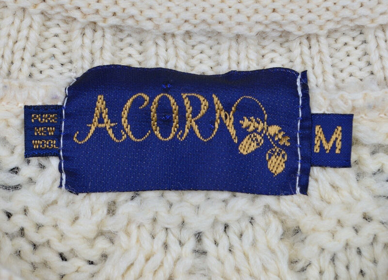 Acorn Aran Women's Medium Cable-Knit Shamrock Harp Embroidered Irish Sweater