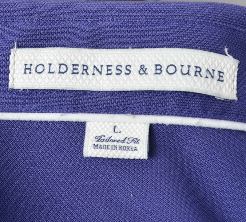 Holderness & Bourne Men's Large Tailored Solid Purple Spread Collar Golf Shirt