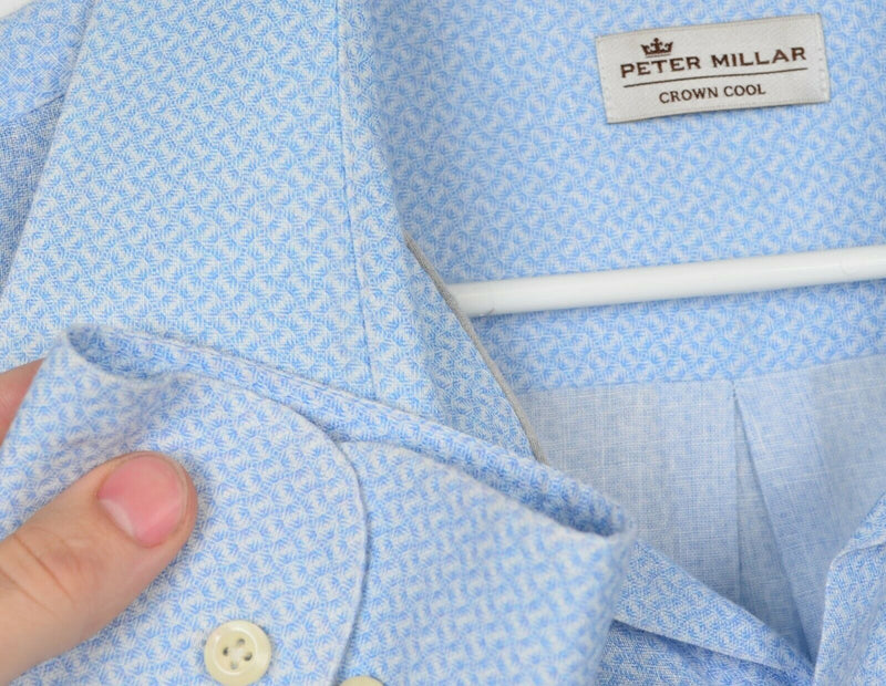 Peter Millar Men's Sz 2XL Crown Cool 100% Linen Blue White Geometric Shirt