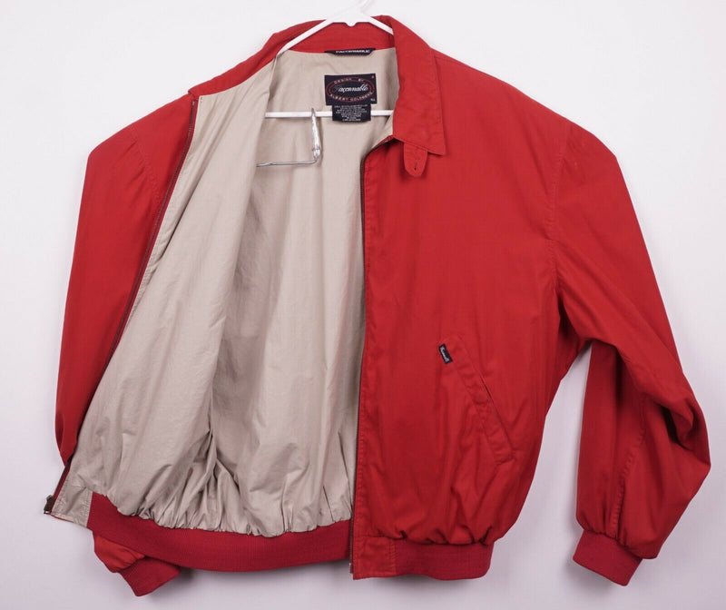 Vintage 80s Faconnable Men's XL Long Albert Goldberg Solid Red Zip Bomber Jacket