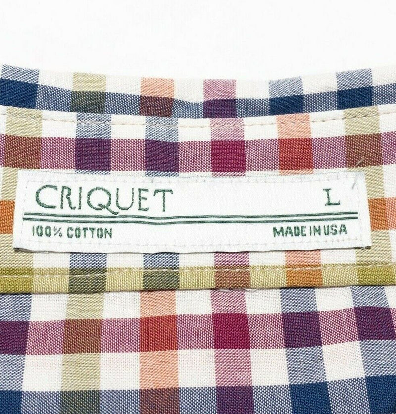 Criquet Men's Large Shirt Multi-Color Check Blue Red Button-Down Made in USA