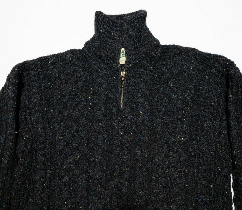 Carraig Donn Adult Medium Cable-Knit 1/4 Zip Gray Speckled Irish Aran Sweater