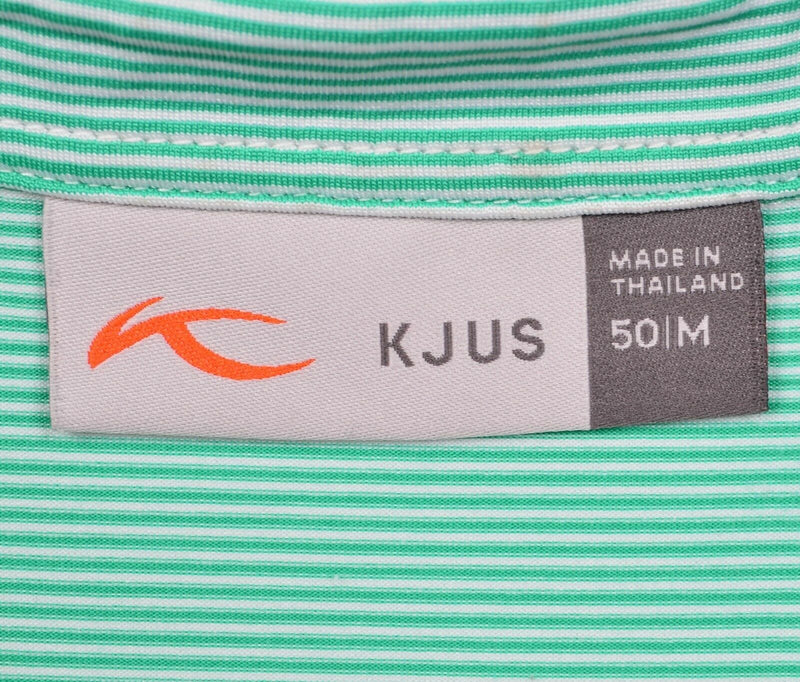 KJUS Men's Medium/50 Green Soren Stripe Polyester Wicking Golf Polo Shirt