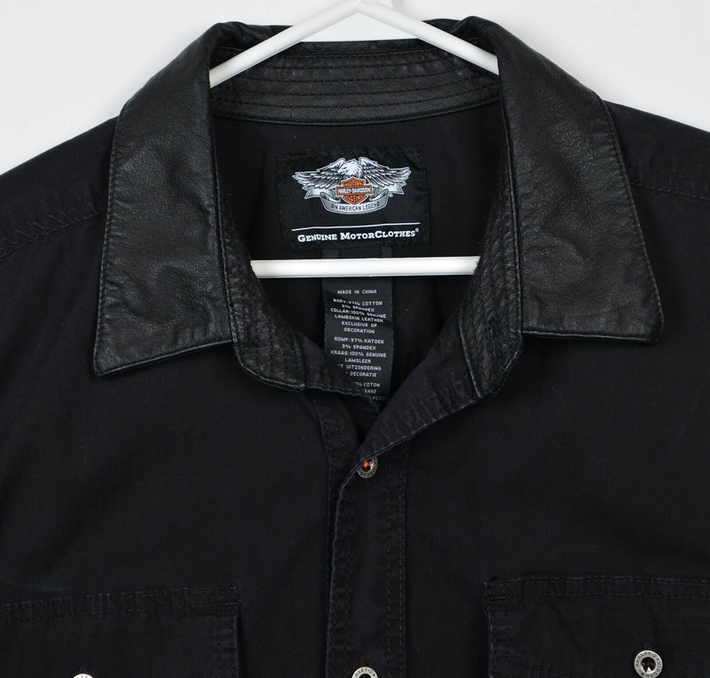 Harley-Davidson Men's 2XL Black Leather Collar Garage Mechanic Biker Shirt