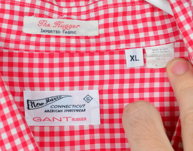 GANT Rugger Men's Sz XL The Hugger Red White Gingham Check Plaid Shirt