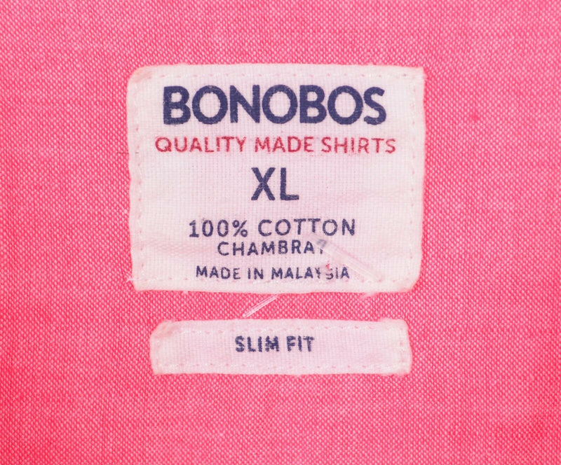 Bonobos Men's Sz XL Slim Fit Pink Red Chambray Long Sleeve Button Down Shirt