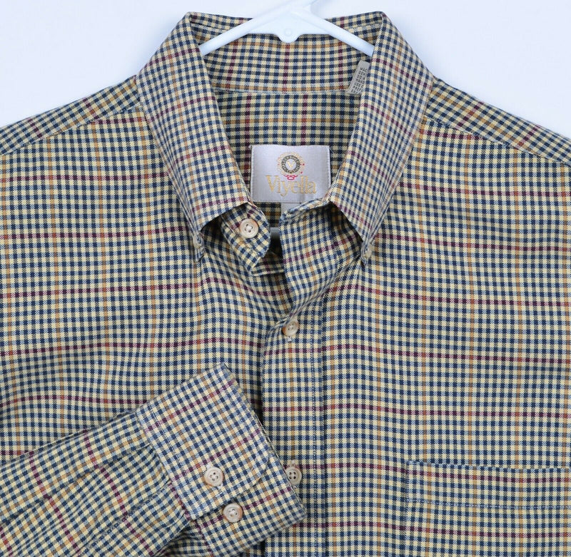 Viyella Men's Large Cotton Wool Blend Shepherd Check Navy Tan USA Flannel Shirt
