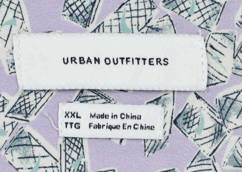 Urban Outfitters Men's 2XL 100% Rayon Lavender Purple Geometric Hawaiian Shirt