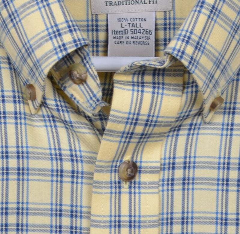 L.L. Bean Men's LT Large Tall Wrinkle-Free Yellow Blue Plaid Button-Down Shirt