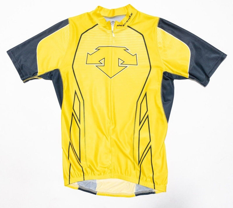 Descente Cycling Jersey Medium Men's Yellow Black Short Sleeve Logo 3/4 Zipper