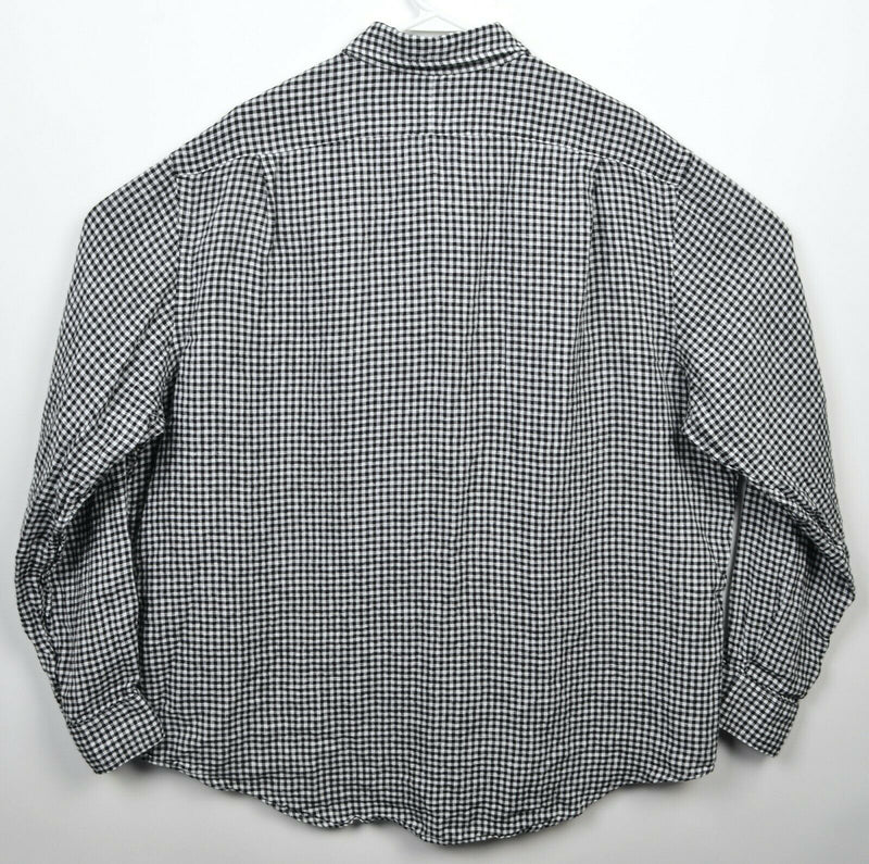 Polo Ralph Lauren Men's 2XL Black White Check 100% Linen Button-Front Shirt