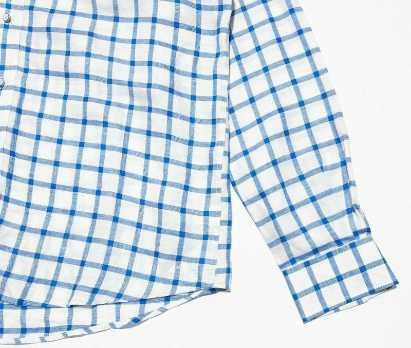 johnnie-O Hangin' Out Camden Linen Blend Shirt White Blue Check Preppy Men's XL