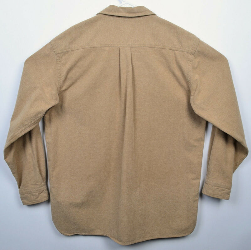 L.L. Bean Men's Large Chamois Cloth Solid Brown Heavy Flannel Button-Front Shirt