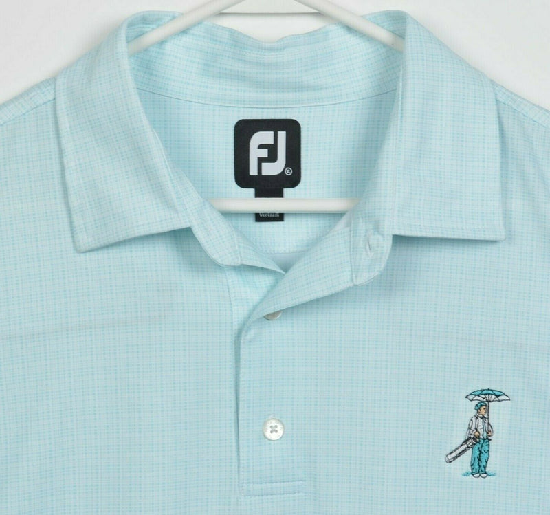 FootJoy Men's XL Light Blue Plaid FJ Golf Wicking Performance Polo Shirt