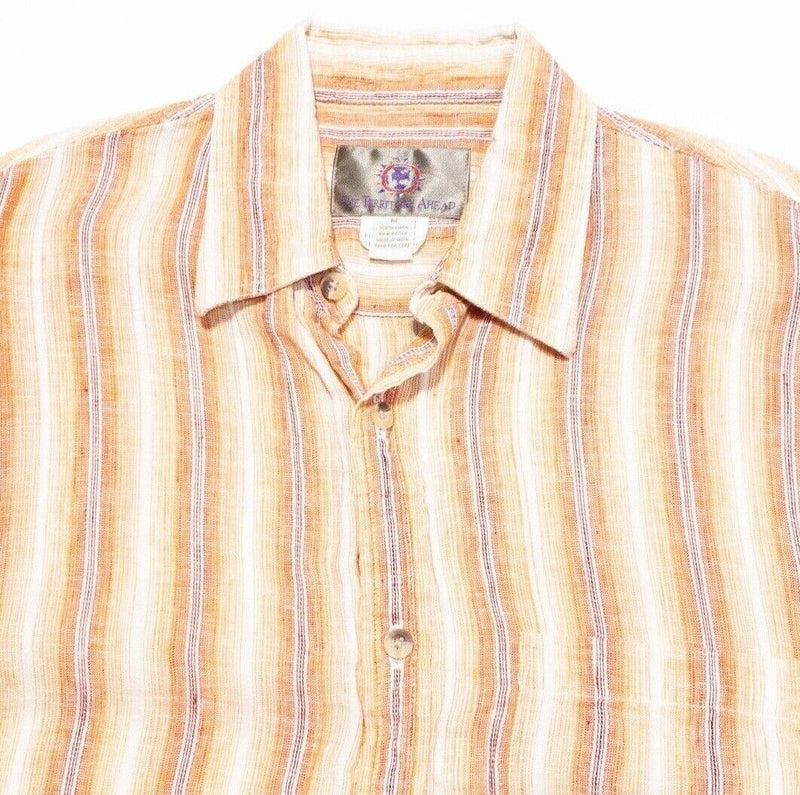 Territory Ahead Linen Shirt Medium Men's Orange Stripe Short Sleeve Button-Front