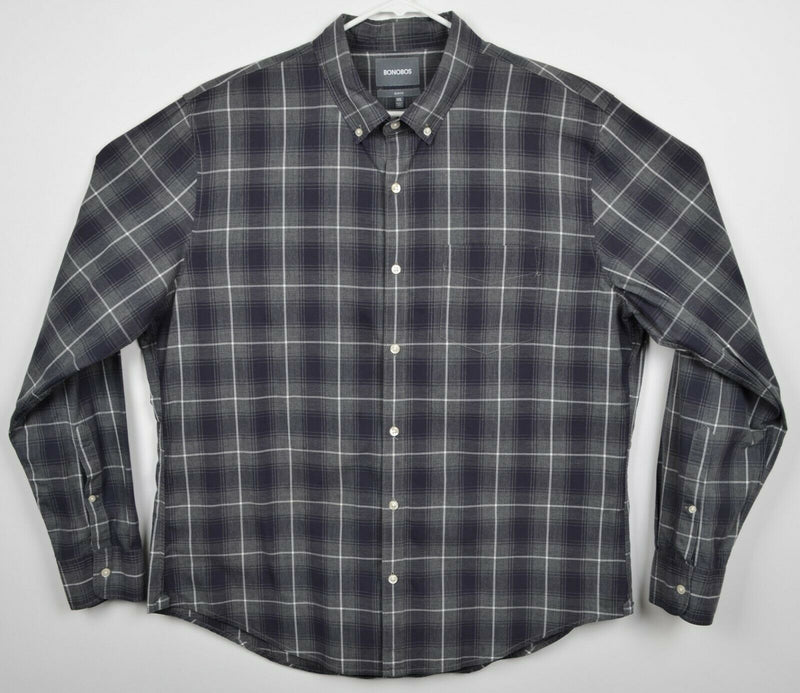 Bonobos Men's 2XL Slim Fit Gray Tartan Plaid Button-Down Flannel Shirt