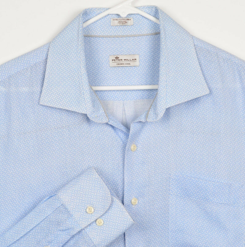 Peter Millar Men's Sz 2XL Crown Cool 100% Linen Blue White Geometric Shirt