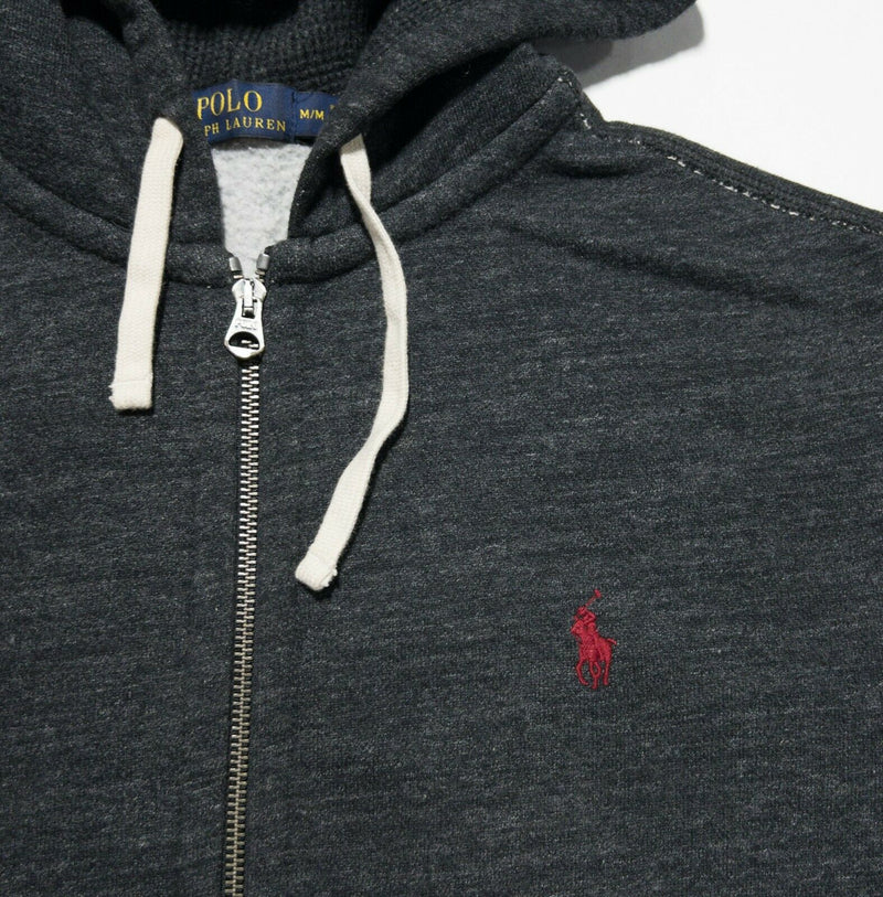 Polo Ralph Lauren Men's Medium Dark Heather Gray Full Zip Logo Hooded Sweatshirt