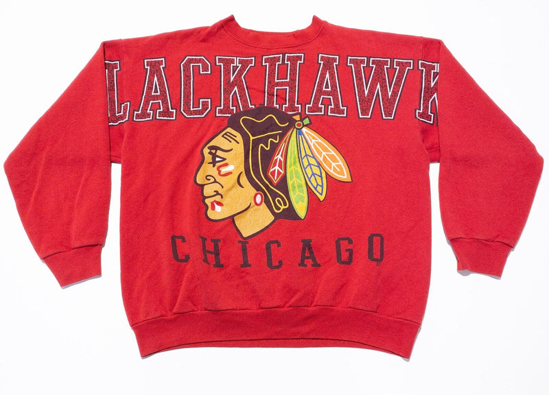 Vintage Chicago Blackhawks Men's Fits Large Sweatshirt Shoulder Print NHL Red