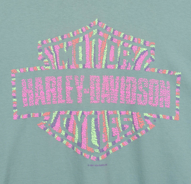 Vintage 1991 Harley-Davidson Men XL Bar Shield Logo Single Stitch Green T-Shirt